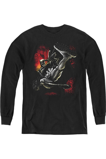Gildan Batman Kick Swing Youth Long Sleeve Tee Black Medium 2