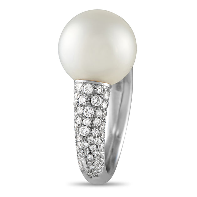 Mikimoto Margarita 18k White Gold 0.87ct Diamond And Pearl Ring