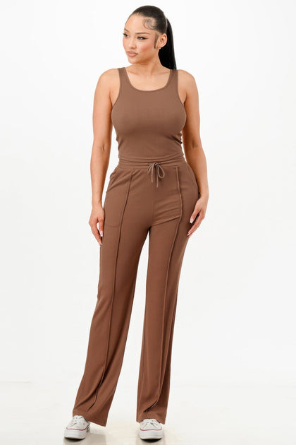 TRUEDAMES Ribbed Tank Top And Pant Set Green Large 3