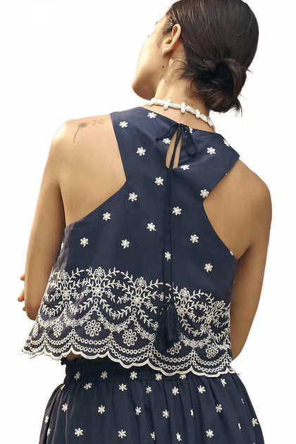 En Saison Cropped Embroidered Tank Top Blau Large 4
