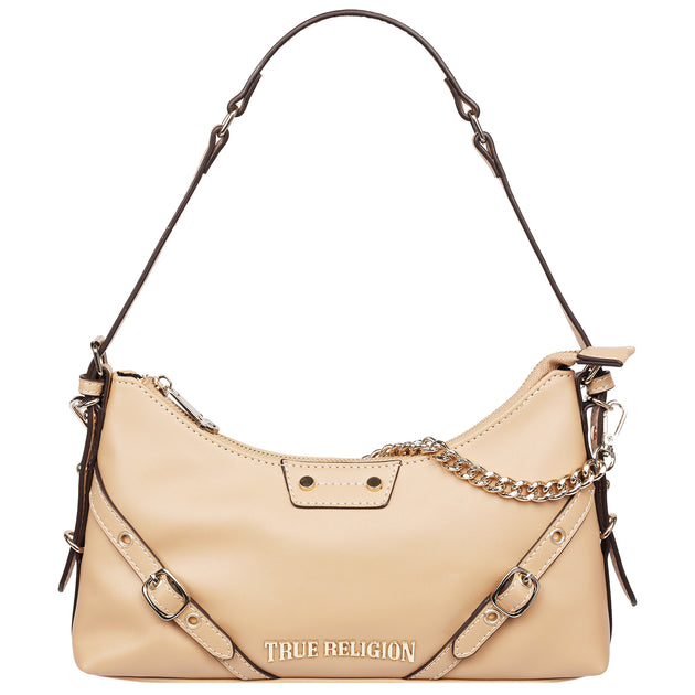 True Religion Smooth PU Belted Shoulder Bag Beige One Size 2