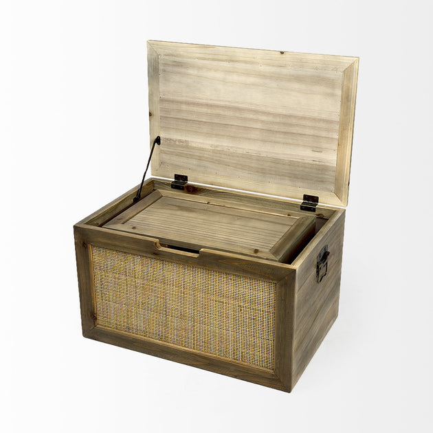 Hivvago Set of Two Wood and Cane Storage Boxes Brown 4