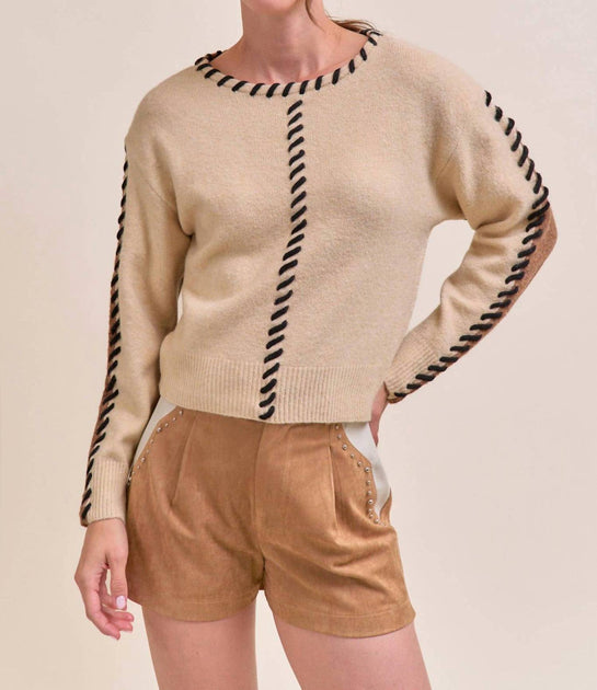 merci Whip Stitch Two-Tone Sweater Beige Large 2