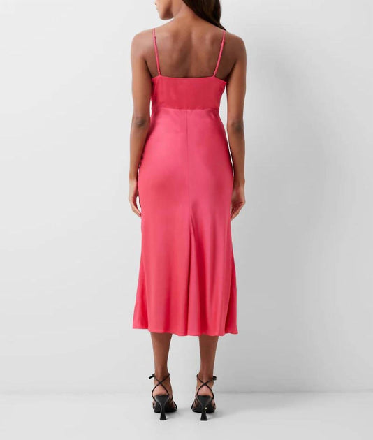 french connection women's ennis satin long sleeve mini dress FRENCH CONNECTION Ennis Satin Slip Midi Dress In Azalea
