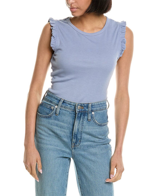 Brook + Lynn Ruffle Sleeve Bodysuit Blue Large 2