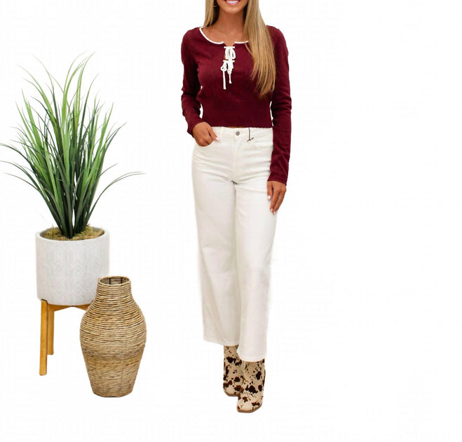 Blue Blush Pointelle Sweater Crop Top Red Large 3