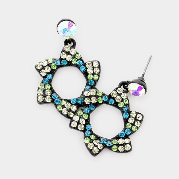 FASHNZFAB Crystal Pinwheel Earrings Pink 5
