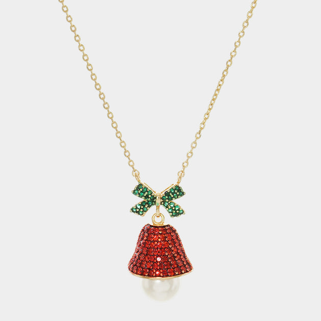 FASHNZFAB Pearl Jingle Bell Pendant Necklace Green 2
