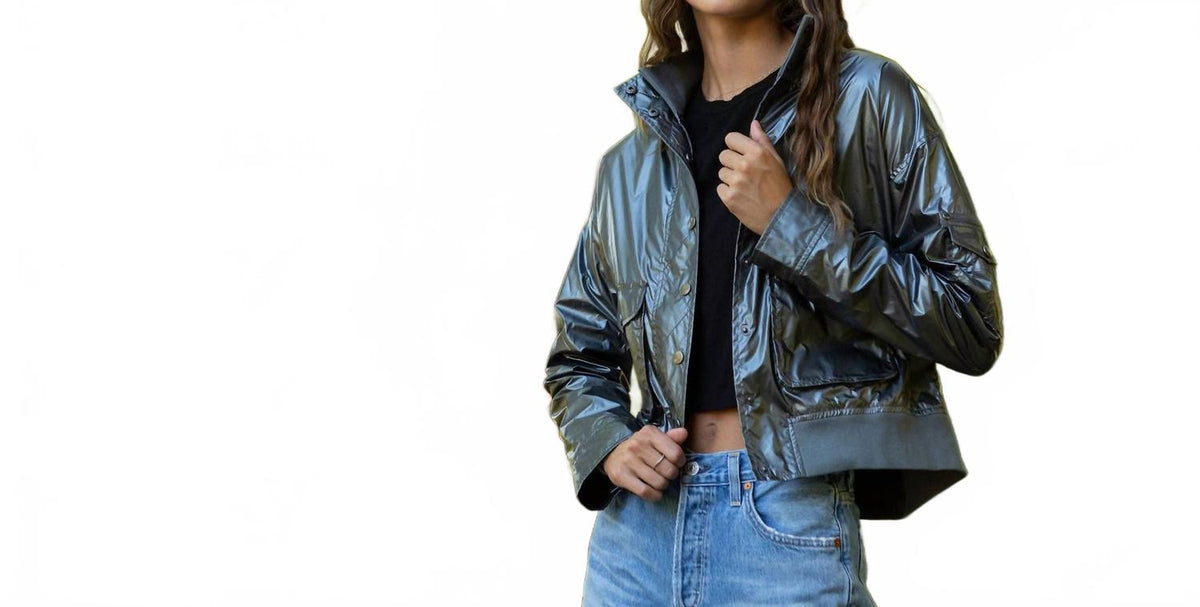 ANORAK Metallic Aviator Jacket Silver Small 4