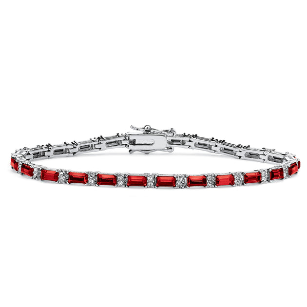 Palm Birthstone Silvertone Tennis Bracelet Red One Size 2