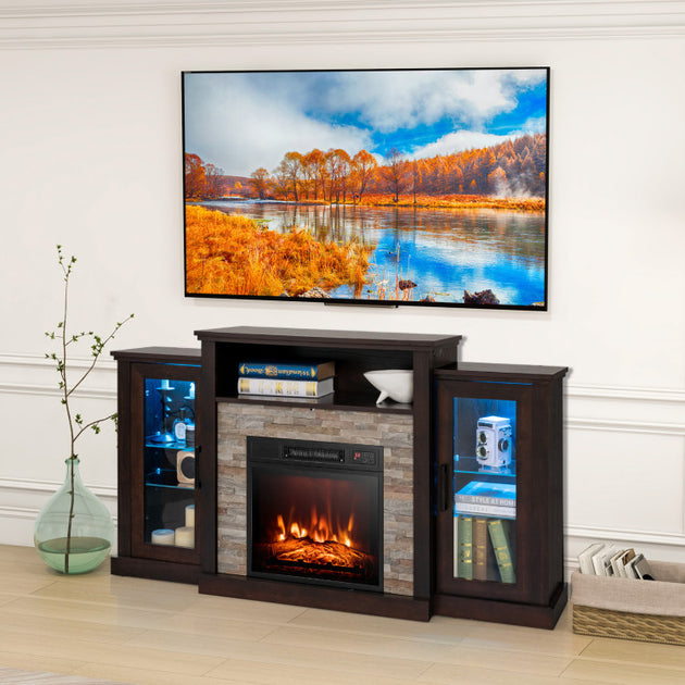Hivvago Fireplace TV Stand Black 6