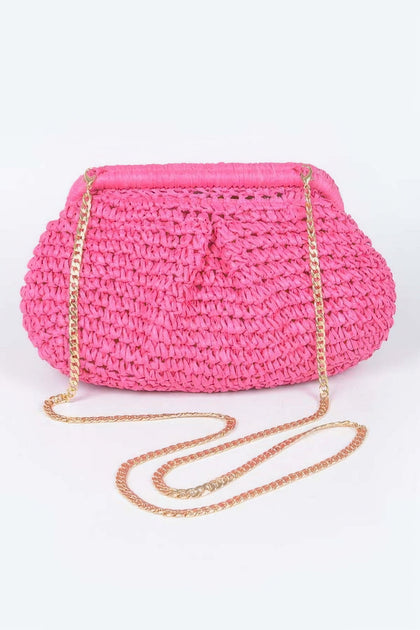 FASHNZFAB Strohhoptik Ketten-Clutch Grün Einheitsgröße 2