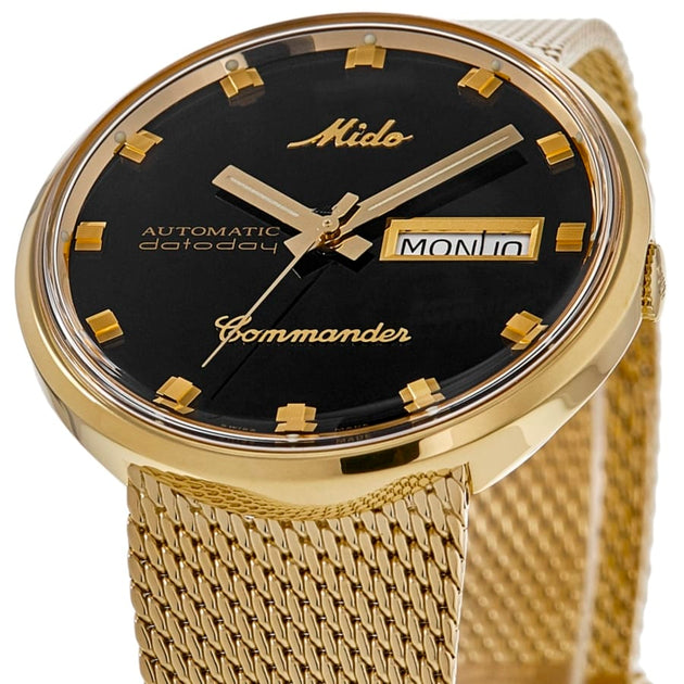 メリクル様 Mido Commander 1959 Black Dial Gold Steel Men's Watch M8429.3.28