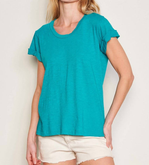 Sundry Rolled Sleeve Crewneck Top Blue Small 2