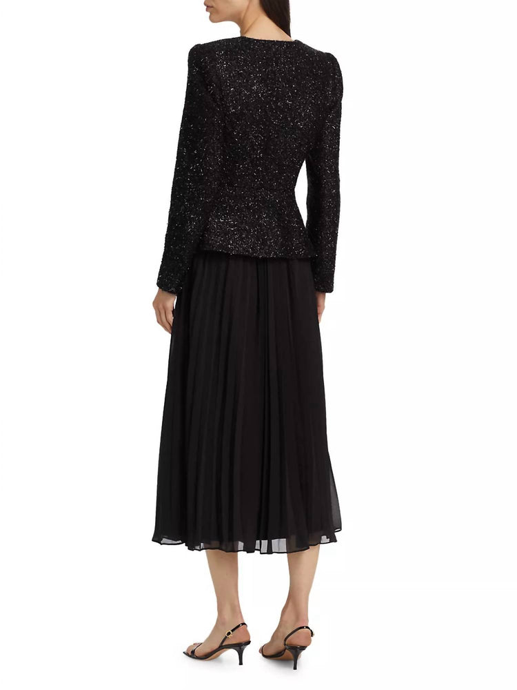self-portrait Tinsel Bouclé Chiffon Midi-Dress In Black