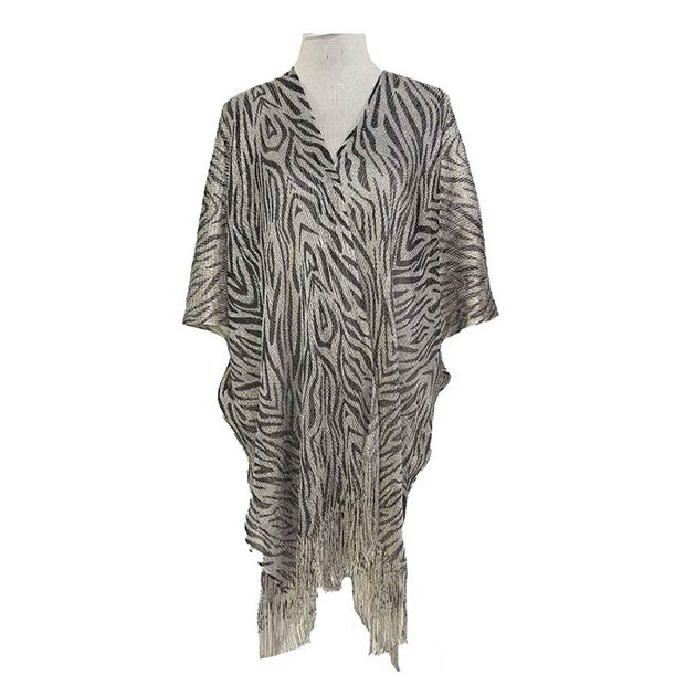 TRUEDAMES Sheer Zebra Kimono Cover Up Silver One Size 3