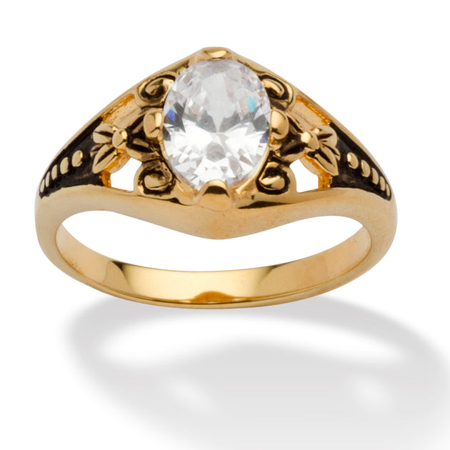 Palm Simulated Birthstone Gold-Plated Filigree Ring Multi US 6 2
