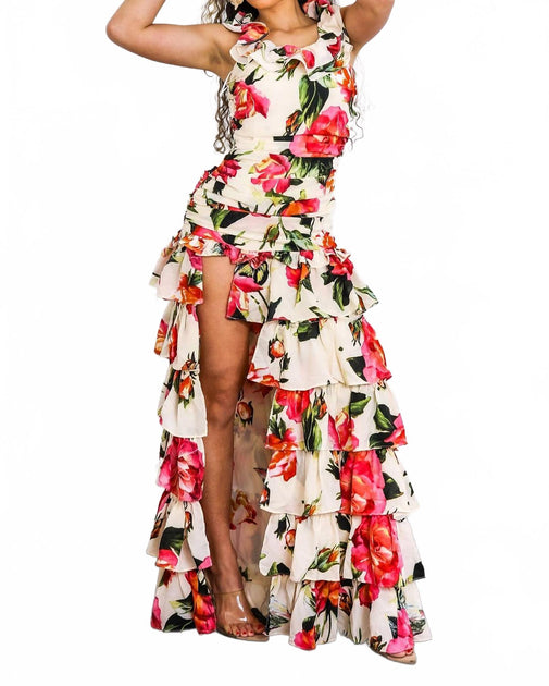 SurelyMine Ruffle It Up Floral Maxi Dress Multi Large 4
