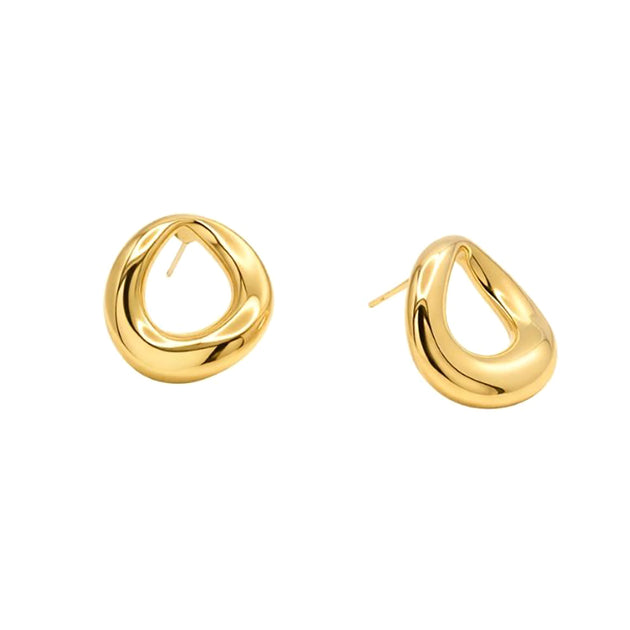 FASHNZFAB Modern Organic Ring Stud Earrings Gold 4