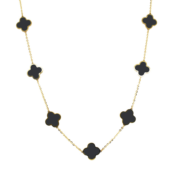 Italian Gold Clover Necklace Onyx Black 2