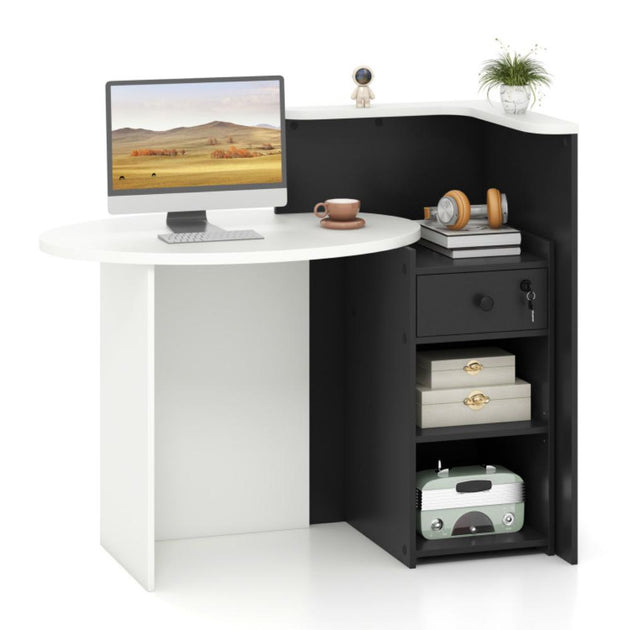Hivvago Front Reception Office Desk Rustic Brown and White 3