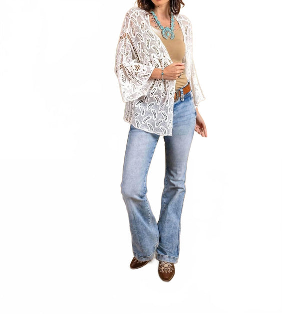 PAPARAZZI Crochet Mesh Kimono Cardigan White Medium 3