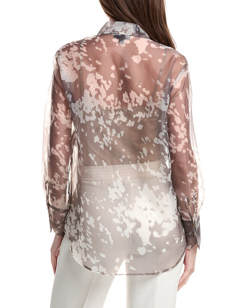Kenneth Cole Printed Organza Sheer Top Beige S 3