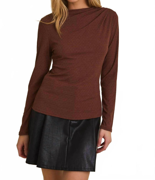 GILLI Shirred Long Sleeve Top Braun Medium 3