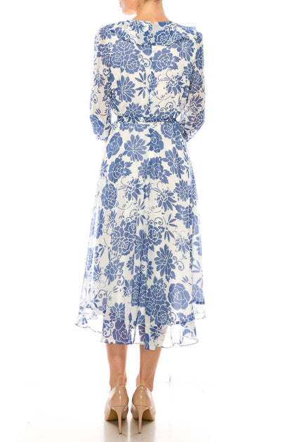 Maison Tara Floral Wrap Midi Dress Blue US 6 3