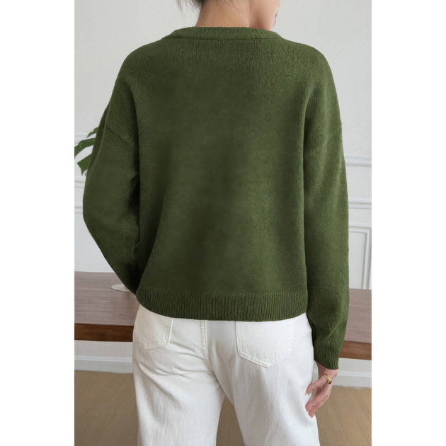 TRUEDAMES Round Neck Long Sleeve Sweater Green Large 4