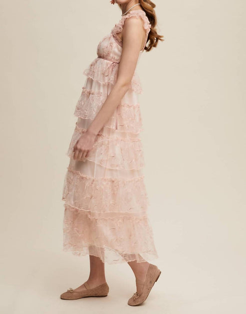 Listicle Delicate Floral Embroidered Lace Maxi Dress In Mute Pink