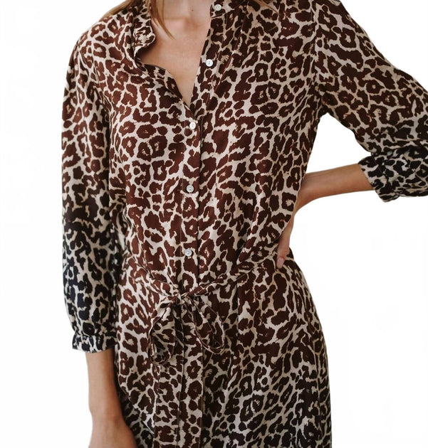 Bella Dahl Puff Sleeve Belted Shirt Dress Brown Medium 4