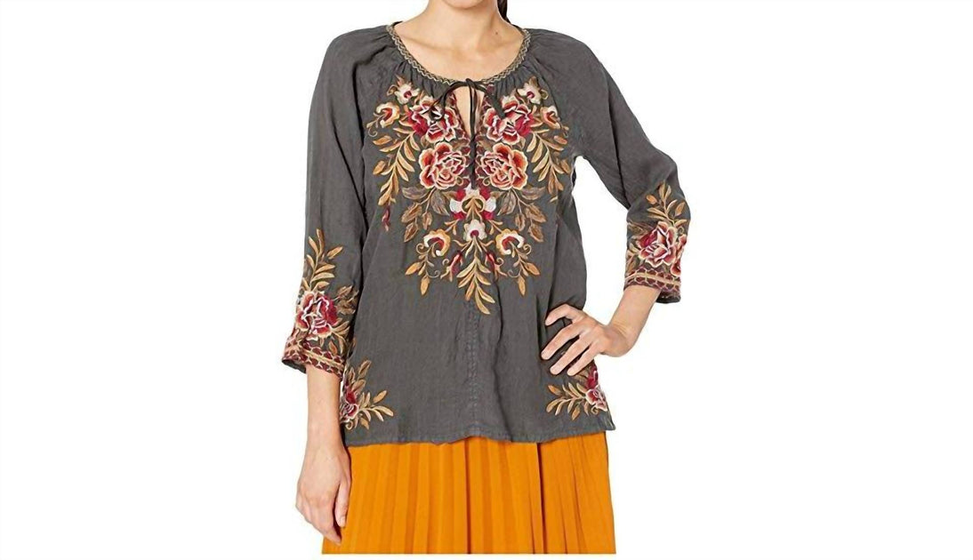 Johnny Was Charlotte Peasant Blouse Grey Medium 2