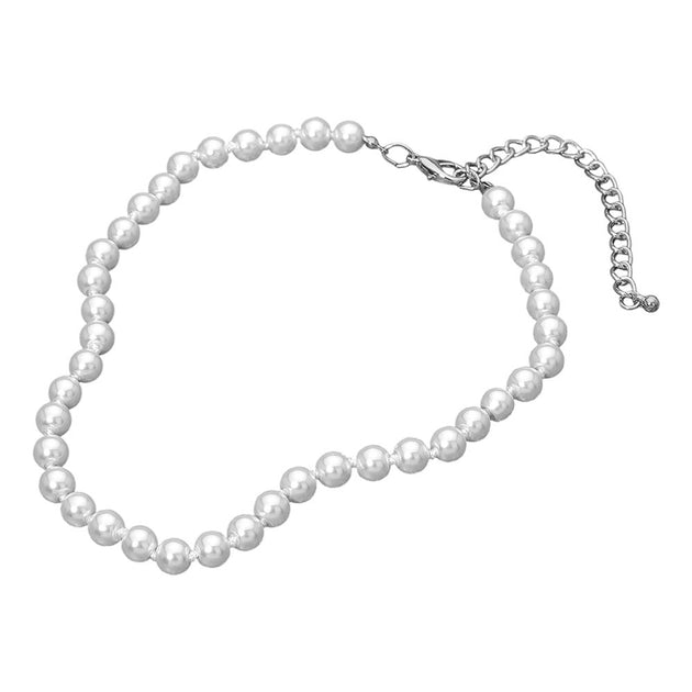 FASHNZFAB Classic Pearl Necklace Silver One Size 4