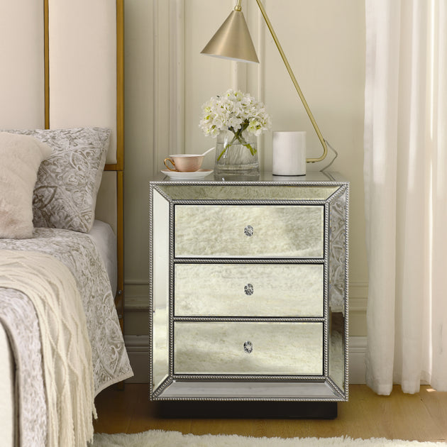 Streamdale Pearl Silver Mirrored 3-Drawer Cabinet 3