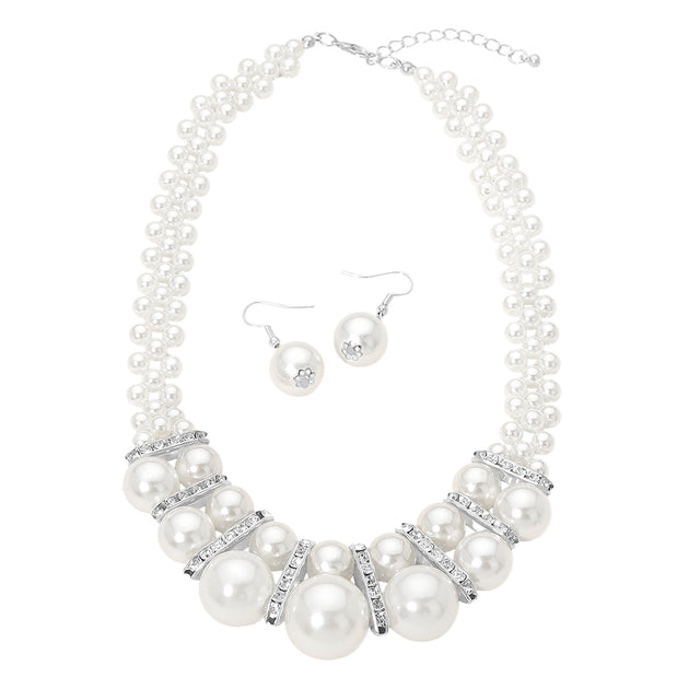 FASHNZFAB Double Layered Pearl Beaded Necklace Silver 4
