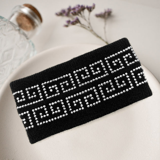 FASHNZFAB Greek Patterned Earmuff Headband Black One Size 4