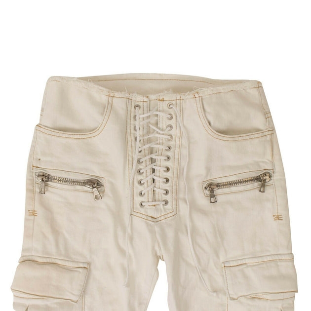 Pro-Ject Unravel Project Denim Tie Up Jeans White Beige US 20 4