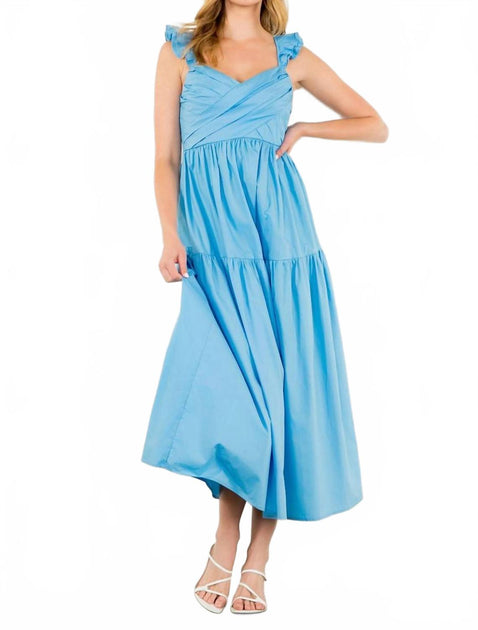 THML Tiered Poplin Maxi Dress Blue Large 2