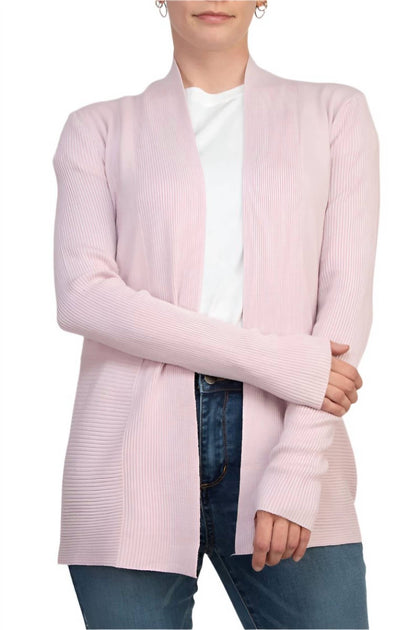 Joan Vass Open Front Rib Cardigan Pink Large 2