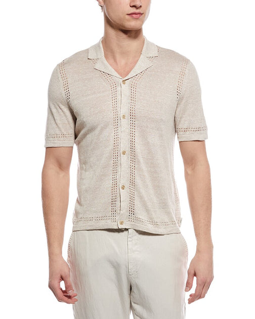Onia Linen Knit Camp Shirt Beige Medium 2
