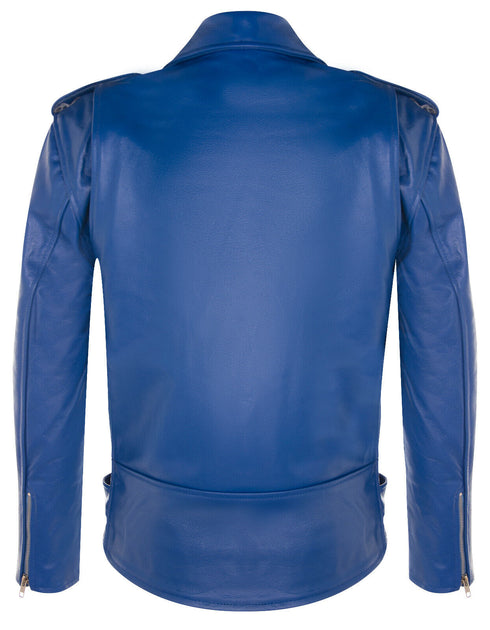 Infinity Mens Cow-Hide Black Brando Jacket Venice Blue Medium 4
