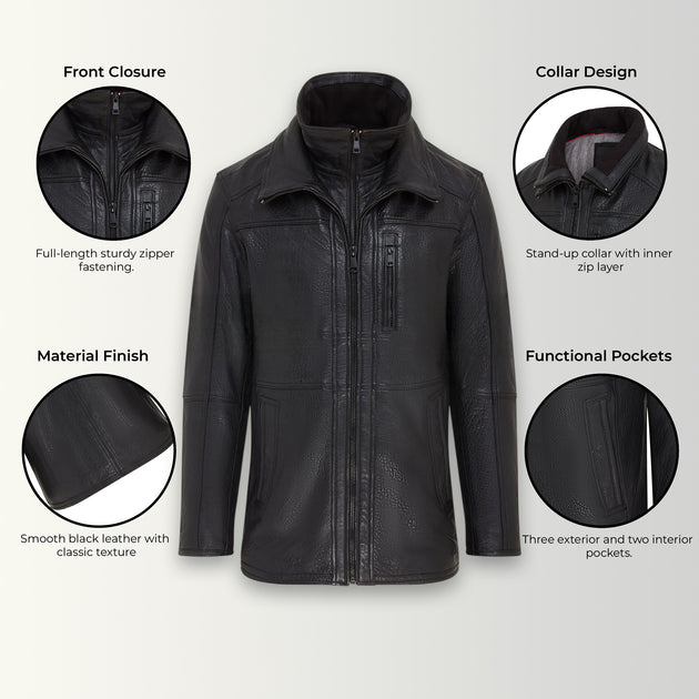 Infinity Herren Schwarzer Leder-Bikercoat in Mittellänge 4