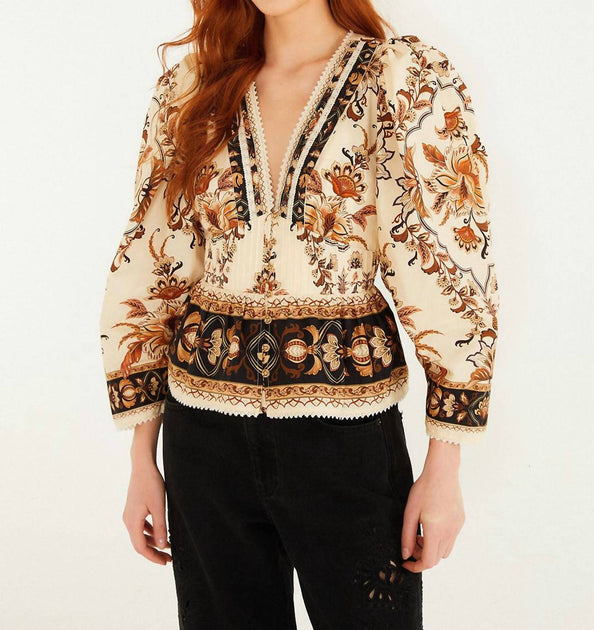 FARM Rio Majestic Garden Blouse Beige XS 2