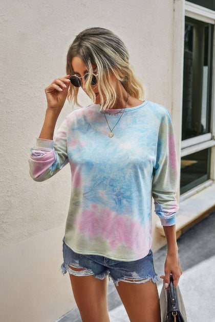 TRUEDAMES Round Neck Tie Dye Open Back Sweatshirt Multi Medium 3