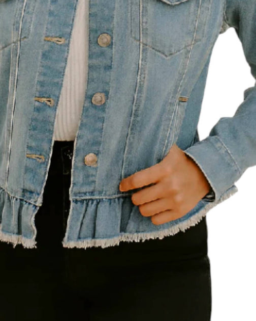 Baccini Peplum Hem Denim Jacket Blue Small 3