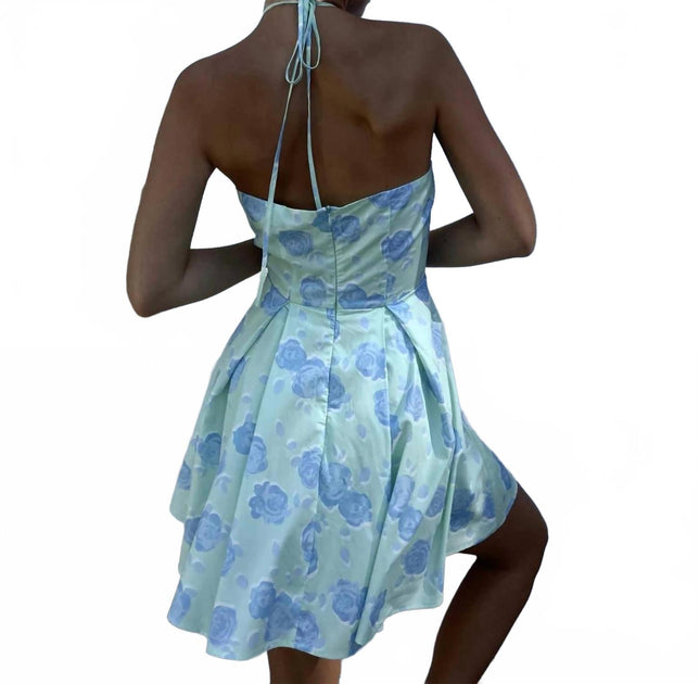 Glamorous Rosie Corsage Skater Mini Dress Blue US 4 4