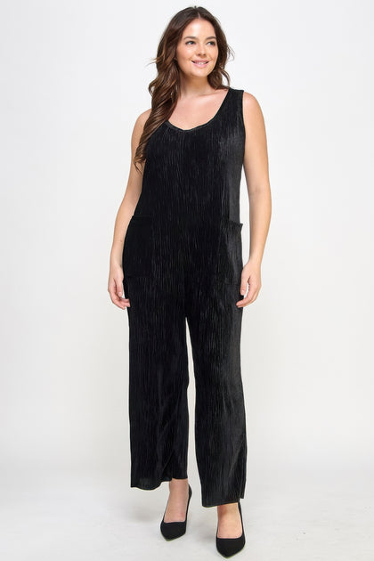 TRUEDAMES Velvet Plisse Overall Jumpsuit Schwarz 1X 3