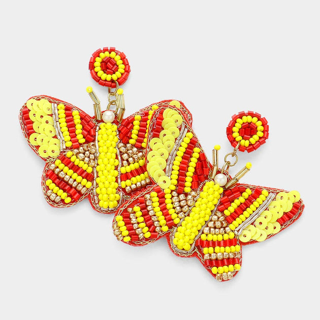 FASHNZFAB Butterfly Dangle Earrings Red Yellow Green 2