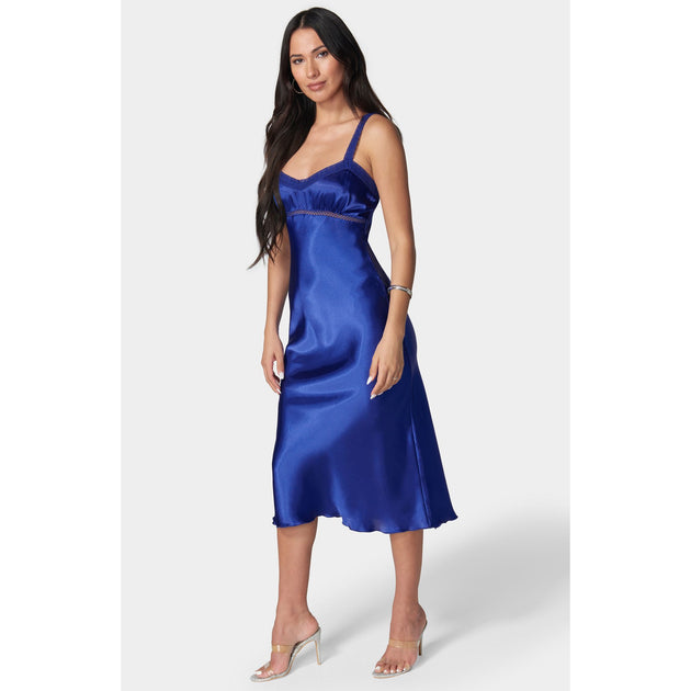 Bebe Satin Midi Dress Blue XLarge 3